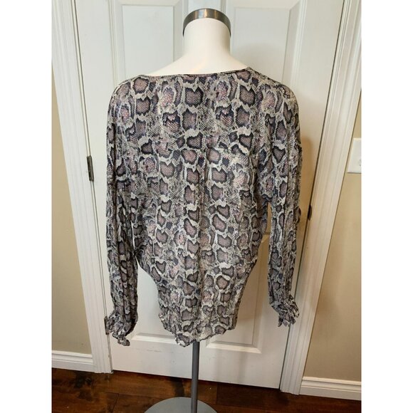 AllSaints Gray Pink Snakeskin Print Penny Misra Deep V Neck Top, Size Small - Picture 4 of 5